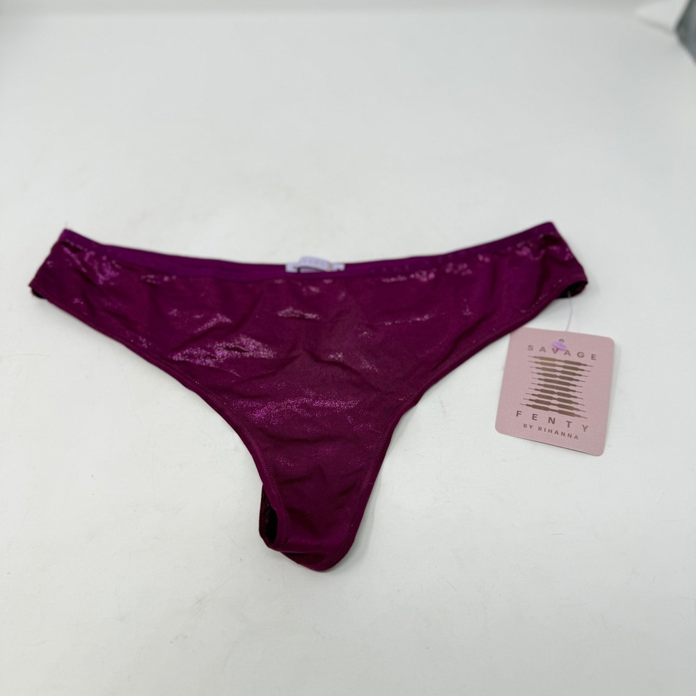 Savage X Fenty Women Medium Purple Metallic Shimmer Thong Panty Rihanna Lingerie - Picture 7 of 7